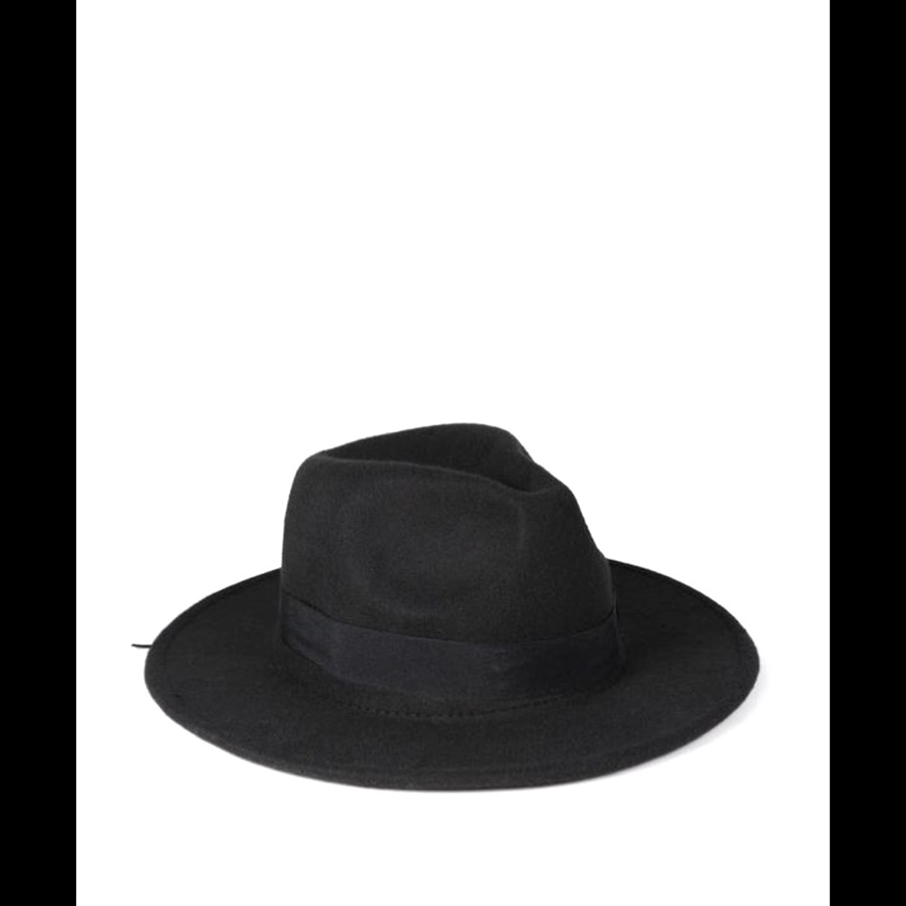 Black Fedora Hat W/Ribbon Wrapped Around Brim Of The Hat